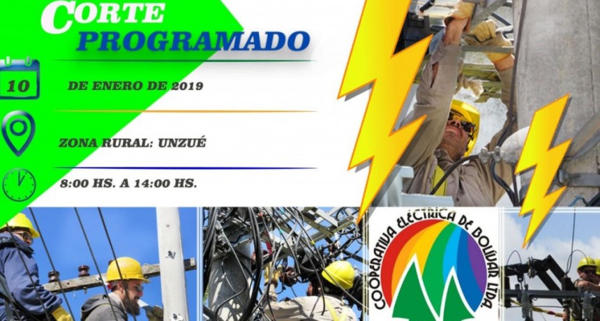 Corte de energ&iacute;a programado para el jueves 10 zona Unzu&eacute;