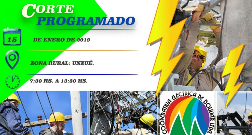 Corte de energía programado para el próximo martes 15 en Unzué