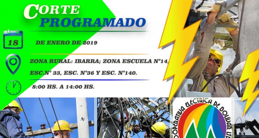 Corte de energía programado para el próximo viernes 18 en zona rural