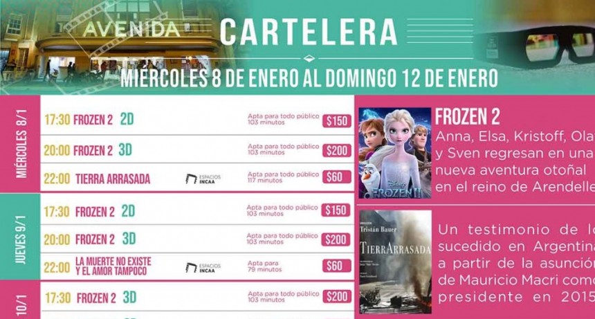 Programaci&oacute;n del Cine Avenida desde el mi&eacute;rcoles 8 al domingo 12