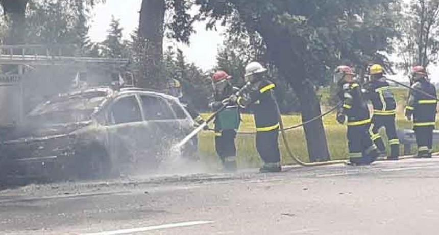 Roque P&eacute;rez; Se incendi&oacute; un veh&iacute;culo en Ruta 205 km 123: Un bombero resulto herido