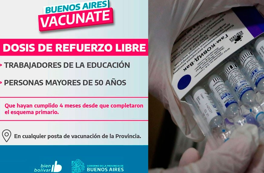 Vacunación libre con dosis de refuerzo dirigida a trabajadores de la educación y mayores de 50 años