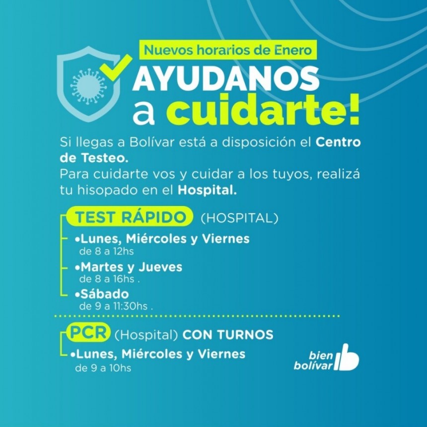 Desde la Secretaría de Salud se informó que habrás Testeos de lunes a sábados y seguirán siendo en el hospital