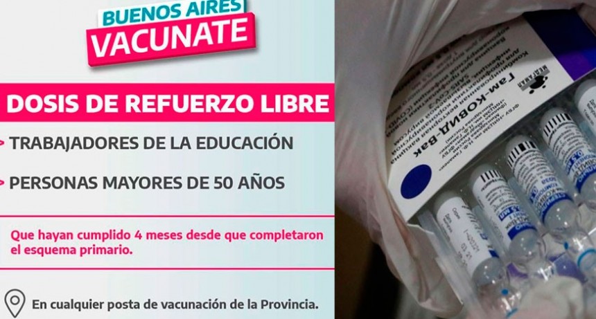Vacunación libre con dosis de refuerzo dirigida a trabajadores de la educación y mayores de 50 años