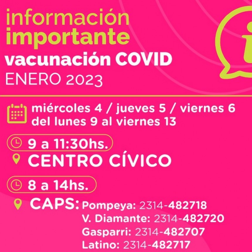 Hasta el viernes 13 habrá una Posta de Vacunación COVID en el Centro Cívico