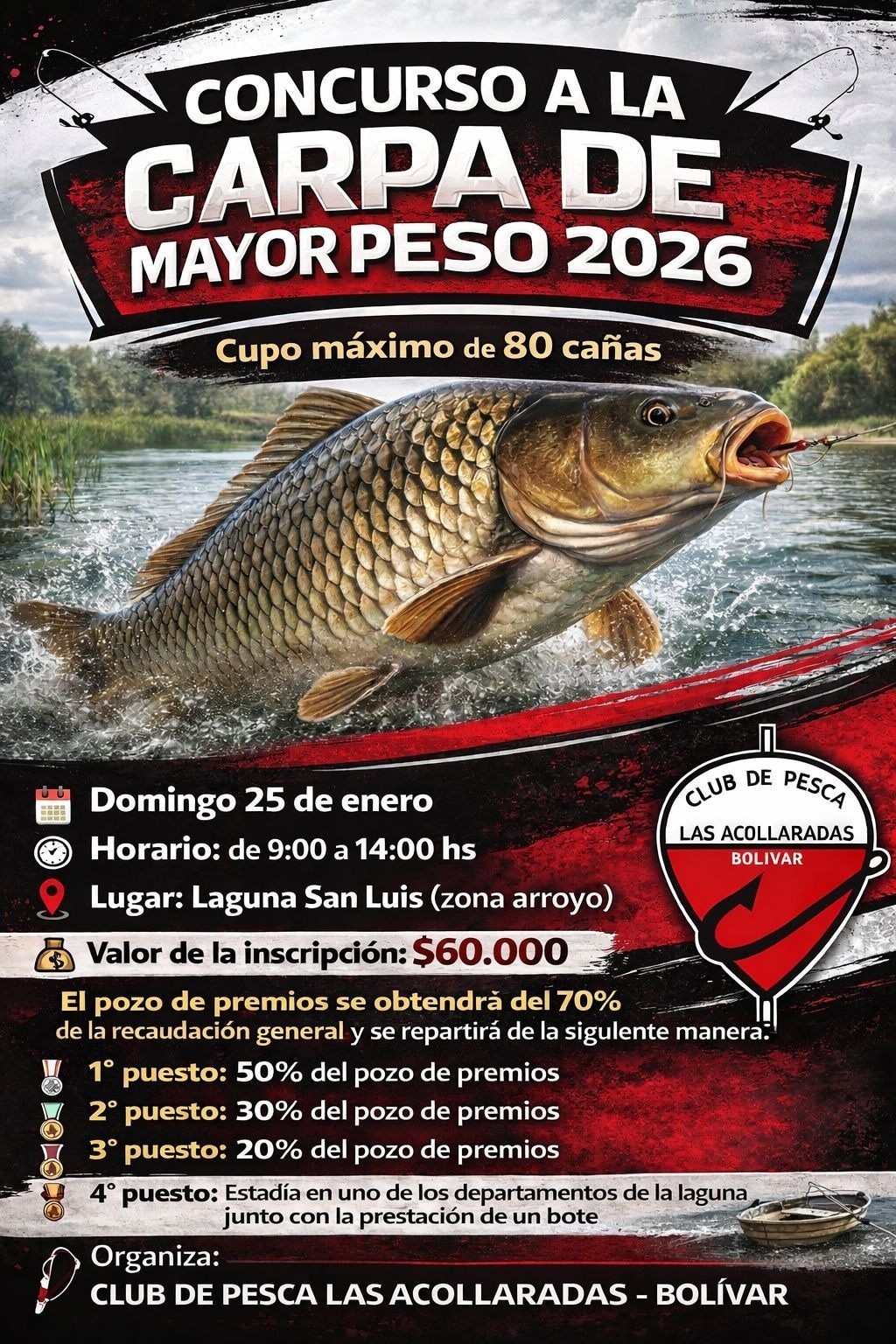 Club de Pesca “Las Acollaradas”: concurso de pesca a la “carpa de mayor peso”