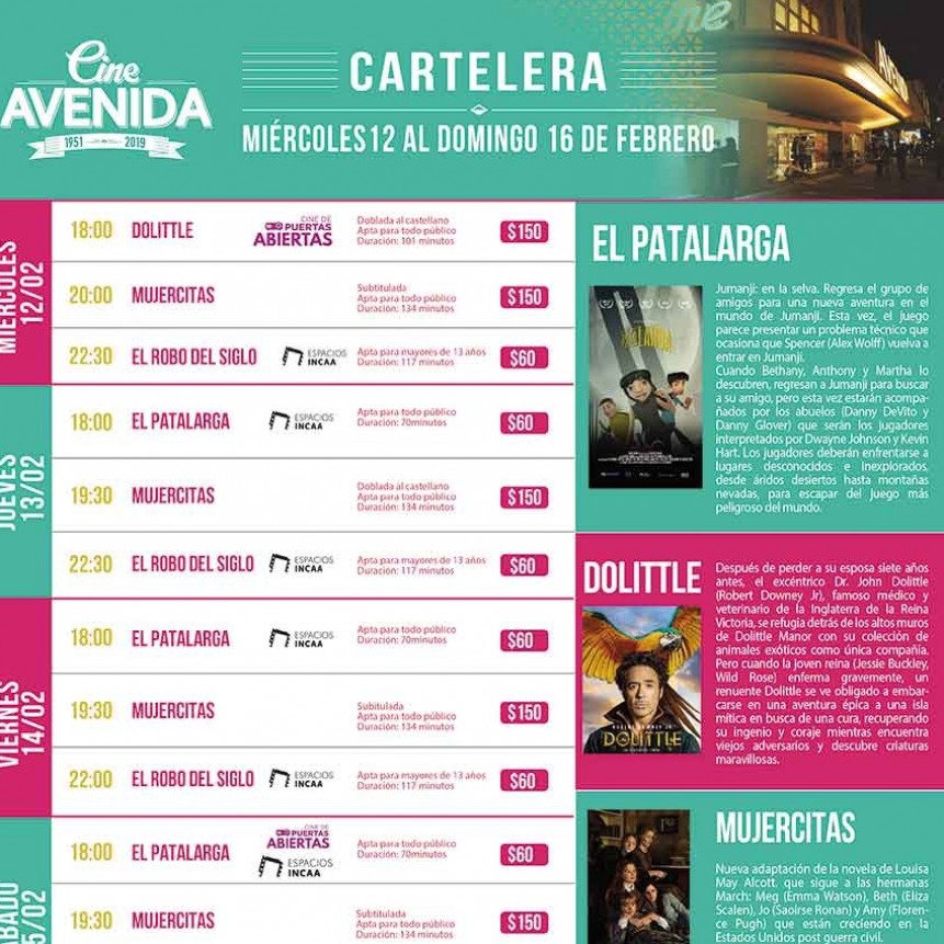 Programaci&oacute;n del Cine Avenida desde el mi&eacute;rcoles 12 al domingo 16