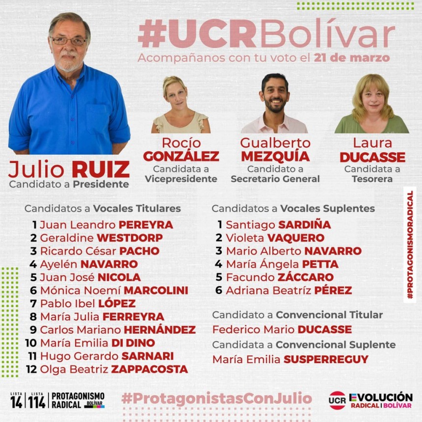 Elección interna: UCR Presentación de candidatos Evolución Radical Bolívar