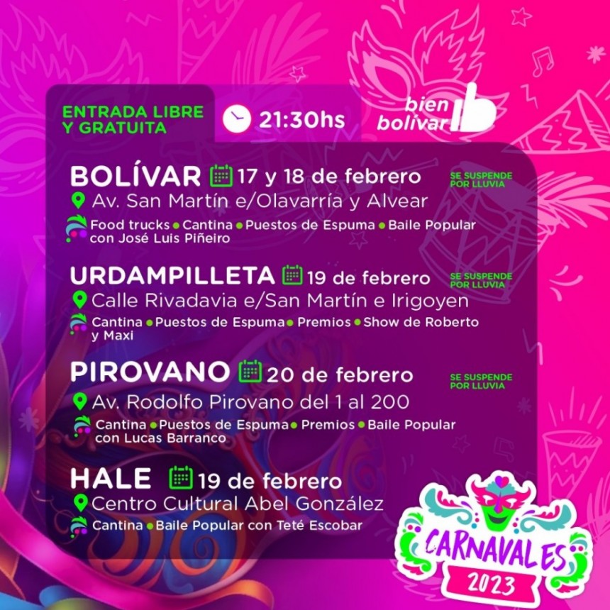 El Municipio invita los carnavales 2023 del partido de bolívar