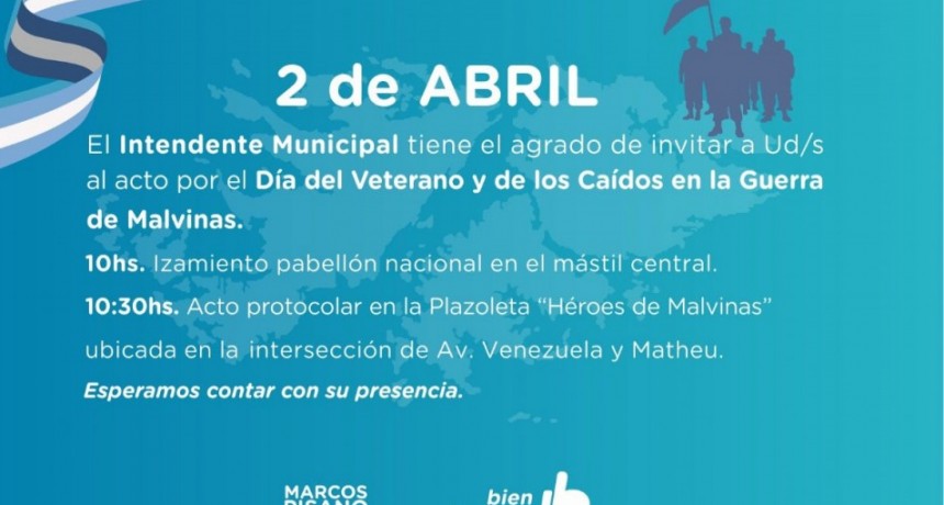 Se realizará el acto por el Día del Veterano y de los Caídos en la Guerra de Malvinas