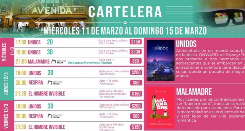 Cine Avenida; Programaci&oacute;n del mi&eacute;rcoles 11 al domingo 15