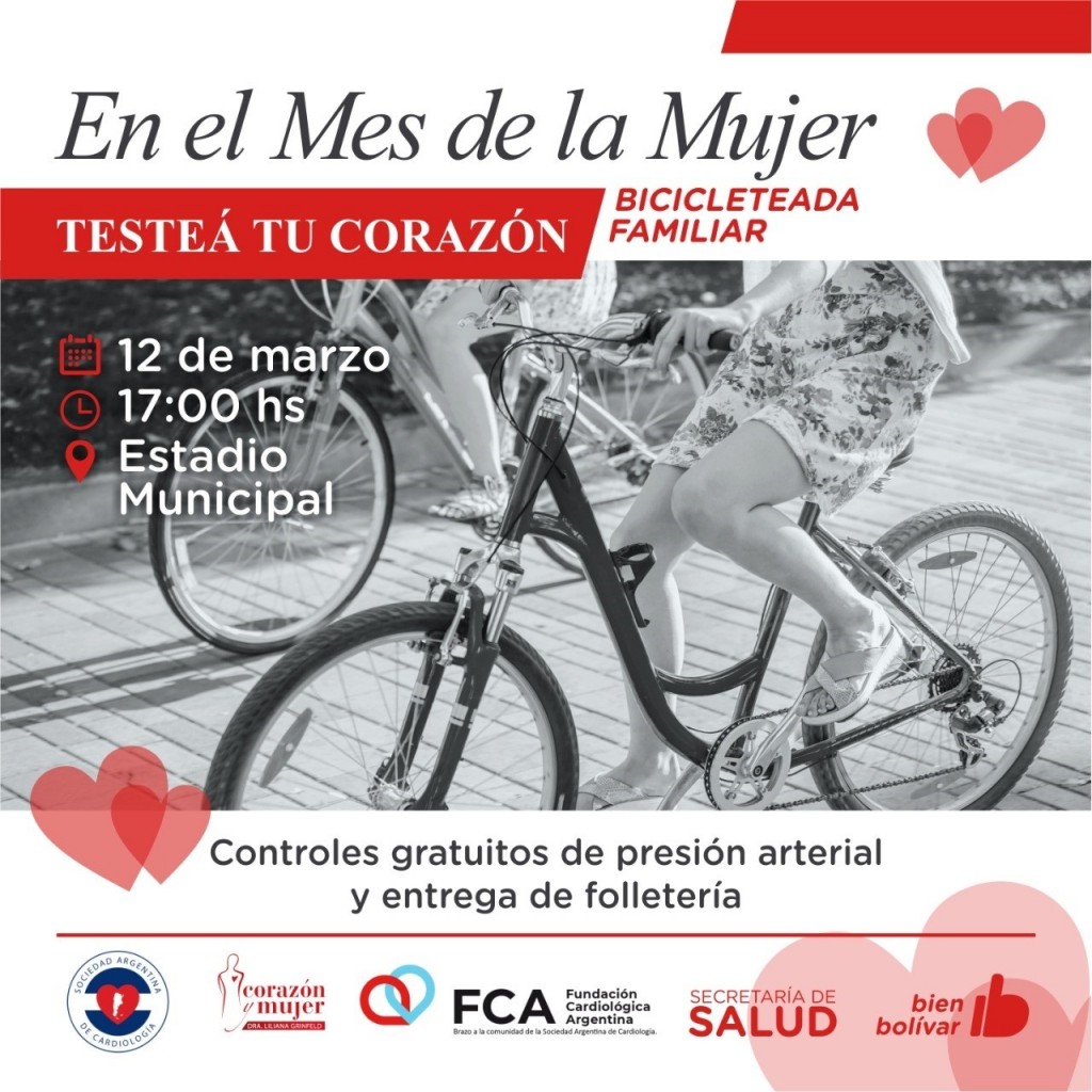 Este sábado a las 17, se hará una Bicicleteada para concientizar sobre las enfermedades cardiológicas