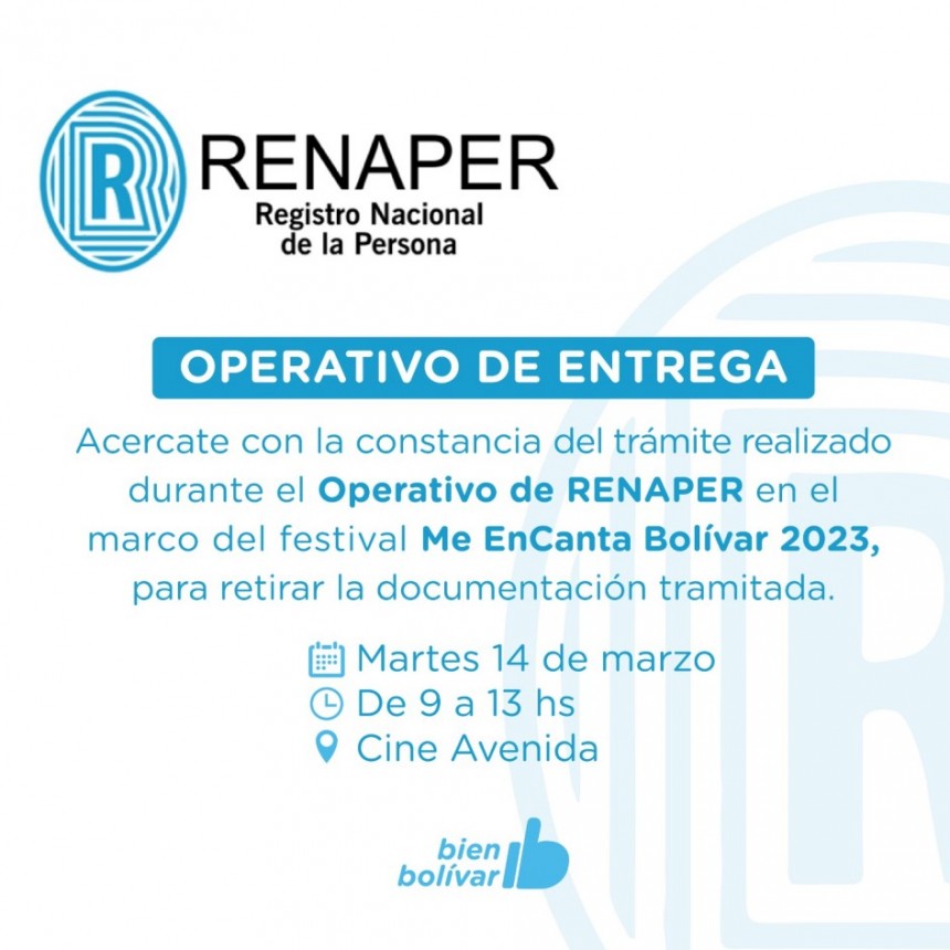 Este martes 14 de marzo, RENAPER entrega la documentación tramitada en el festival Me Encanta