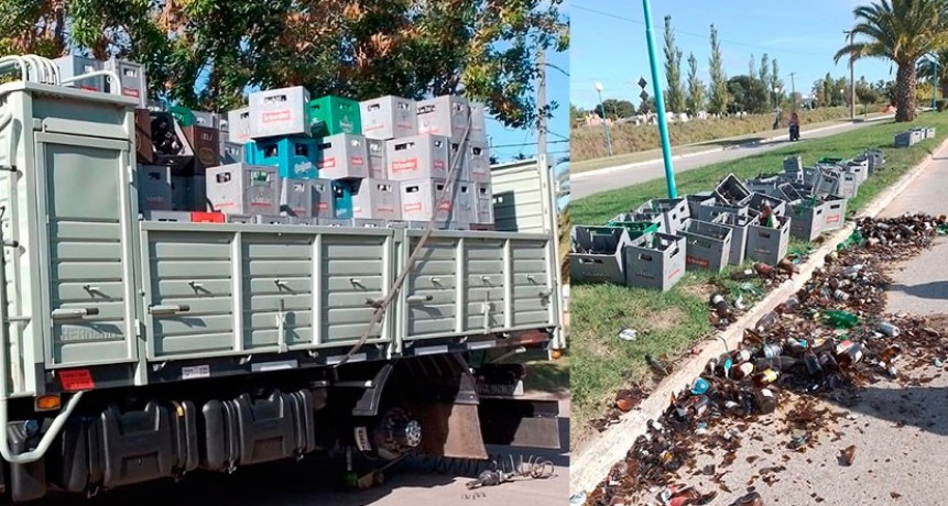 Un transporte perdió parte de  su carga que eran envases vacíos de cerveza