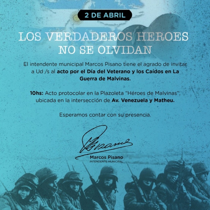 Se realizará el acto por el Día del Veterano y de los Caídos en la Guerra de Malvinas