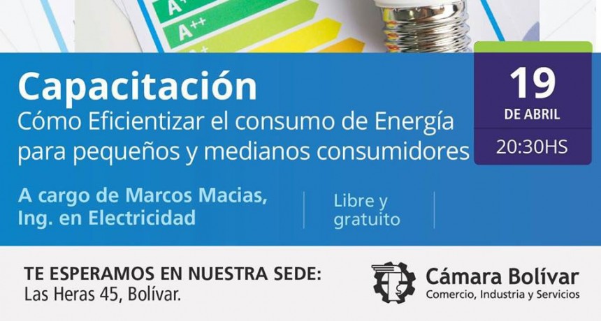 Capacitaci&oacute;n en consumo de energ&iacute;a: Se dar&aacute; en la C&aacute;mara Comercial este jueves 19 a las 20.30 horas