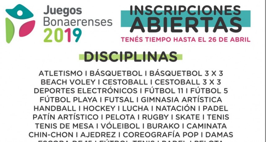 Est&aacute; abierta la inscripci&oacute;n a los Juegos Bonaerenses 2019