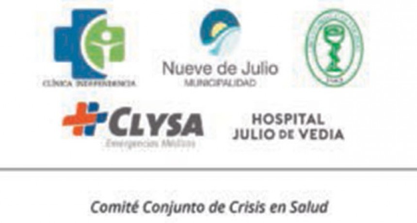 Comit&eacute; de Crisis 9 de Julio: Se informa que se activo el protocolo en tres personas