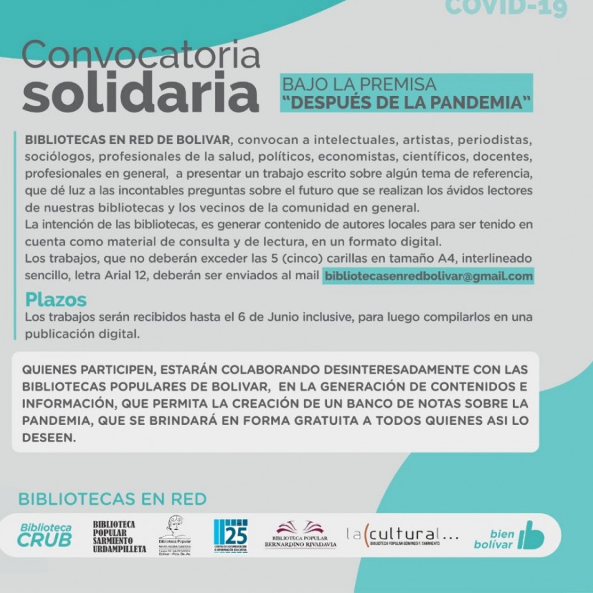 Convocatoria Solidaria; &lsquo;Despu&eacute;s de la Pandemia&rsquo;: La propuesta de Bibliotecas en Red