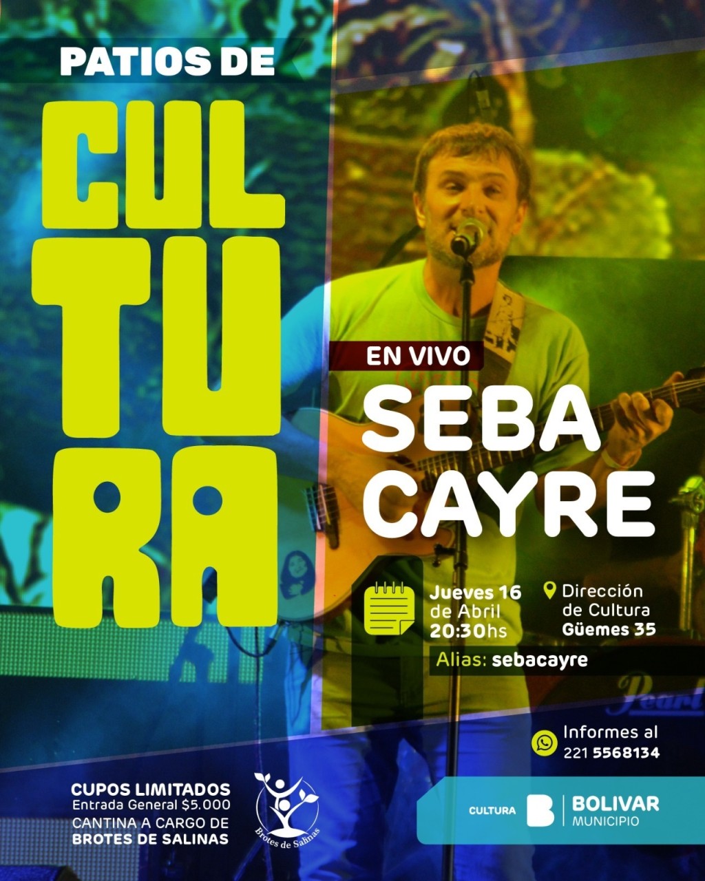 Patios de Cultura: una noche de m&uacute;sica en vivo con Seba Cayre