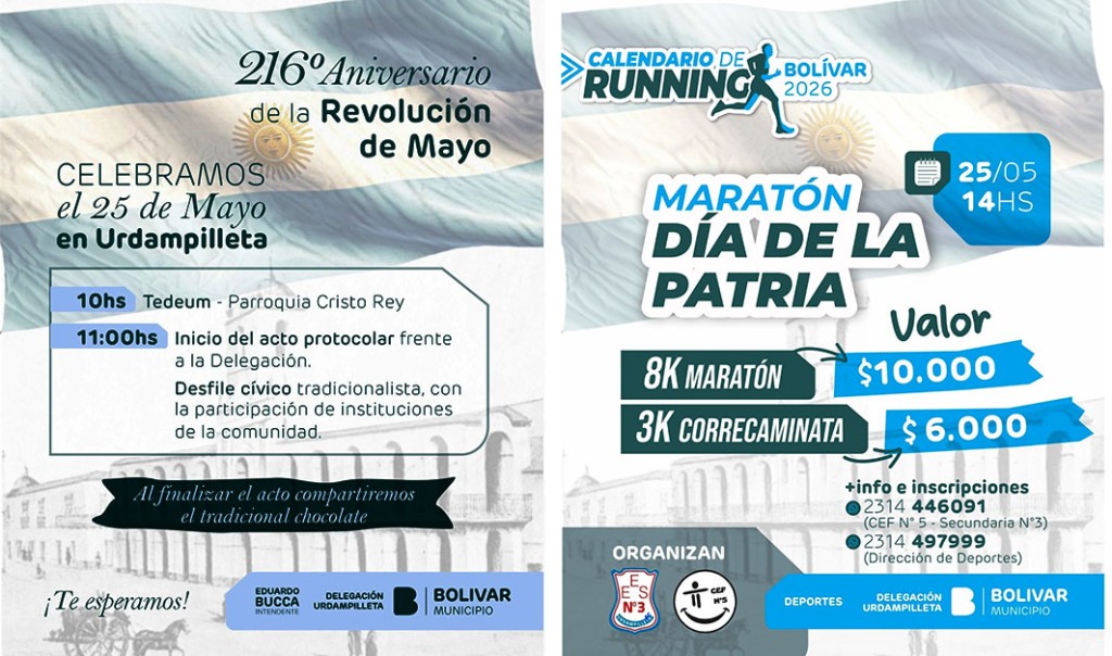 Urdampilleta celebra el 25 de Mayo con Acto Oficial y Marat&oacute;n Patria, ortaleciendo el trabajo articulado entre instituciones y el acompa&ntilde;amiento a las actividades deportivas y comunitarias.