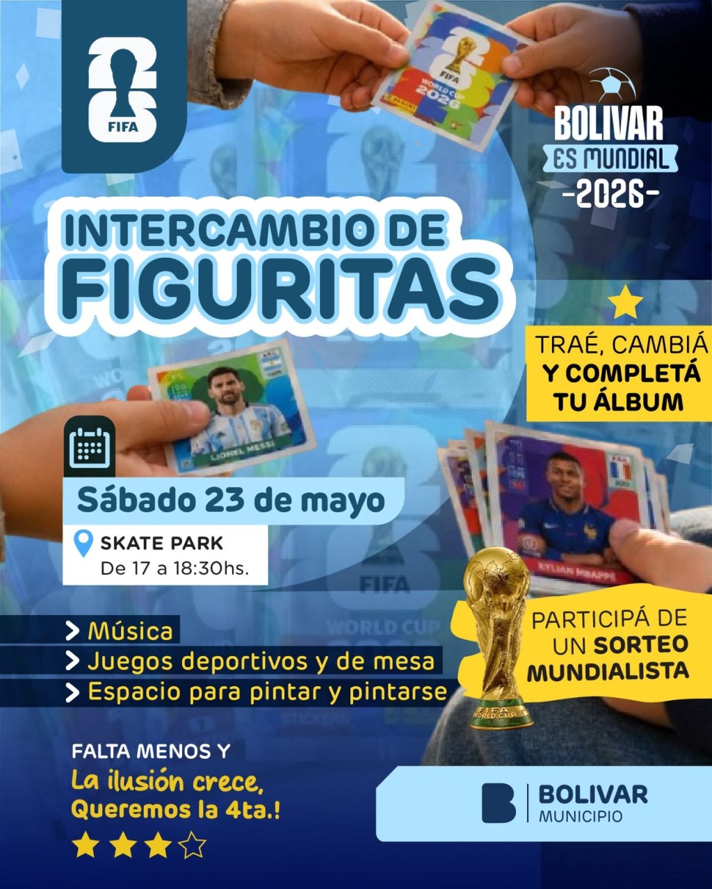Bol&iacute;var es Mundial 2026: se realizar&aacute; una jornada de intercambio de figuritas en el Skate Park 