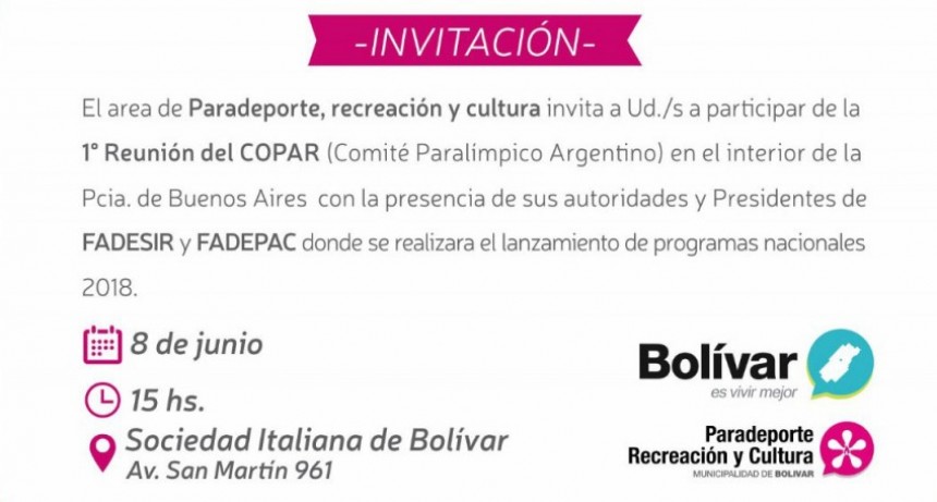 Se reunir&aacute; el Comit&eacute; Paral&iacute;mpico Nacional en Bol&iacute;var