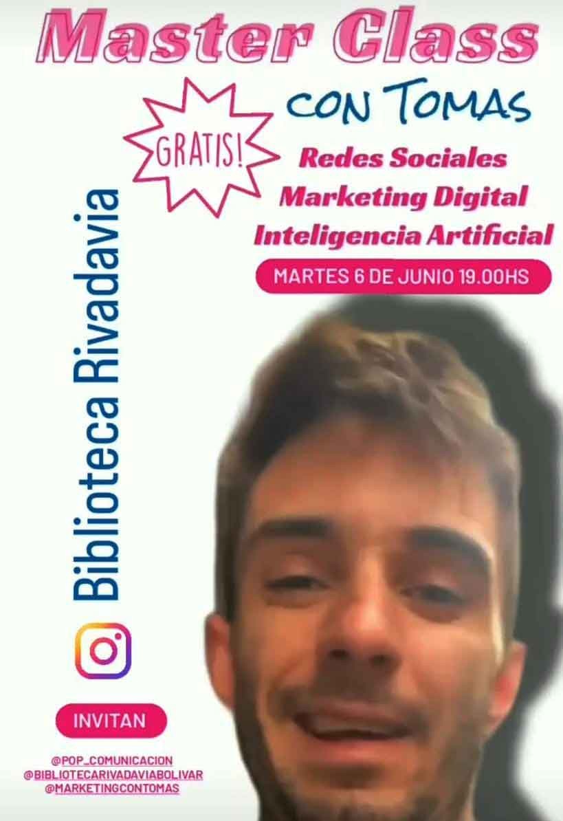 Este martes en la Biblioteca Rivadavia, estará Tomás García disertando sobre Redes Sociales, Marketing Digital e Inteligencia Artificial para Emprendedores