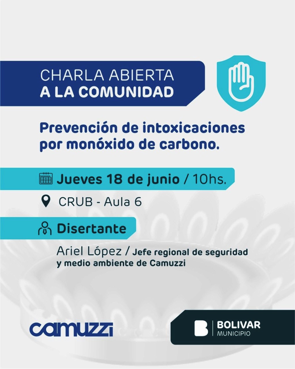 El Municipio de Bol&iacute;var y Camuzzi gas Pampeana invitan a una charla abierta sobre prevenci&oacute;n de intoxicaciones por Mon&oacute;xido de Carbono 