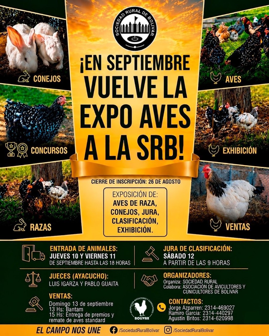 En septiembre vuelve la Expo Aves a la Sociedad Rural de Bol&iacute;var