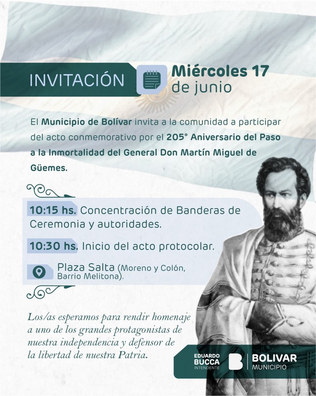 Bol&iacute;var conmemorar&aacute; el  205&deg; Aniversario del paso a la inmortalidad del General Mart&iacute;n Miguel de G&uuml;emes