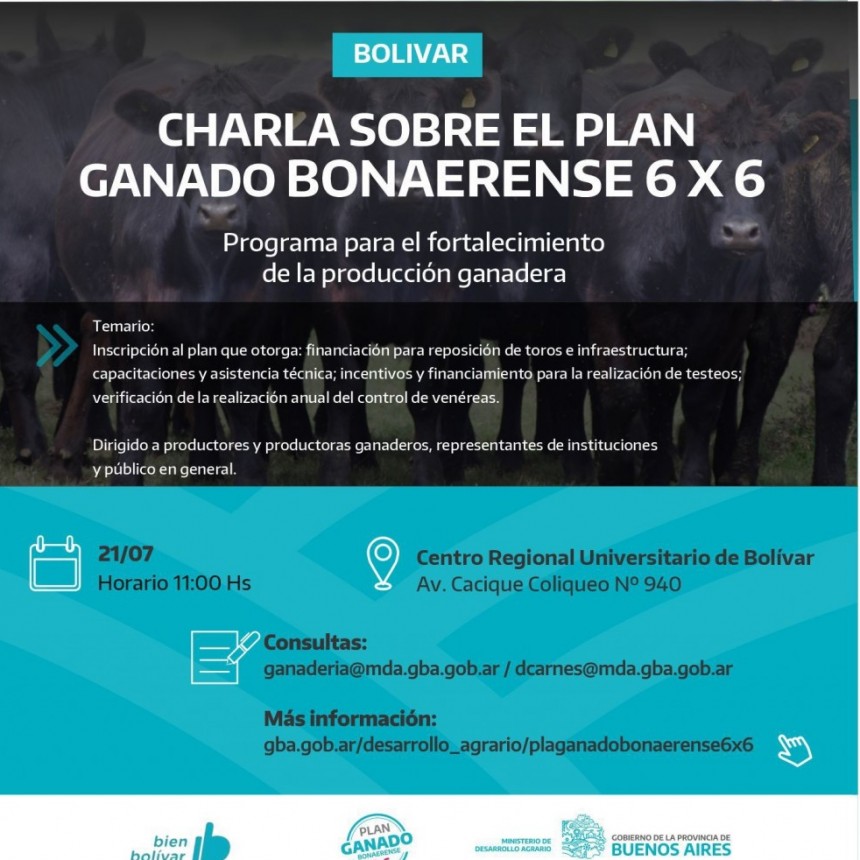 Se bridará una charla sobre el plan Ganado Bonaerense 6X6 