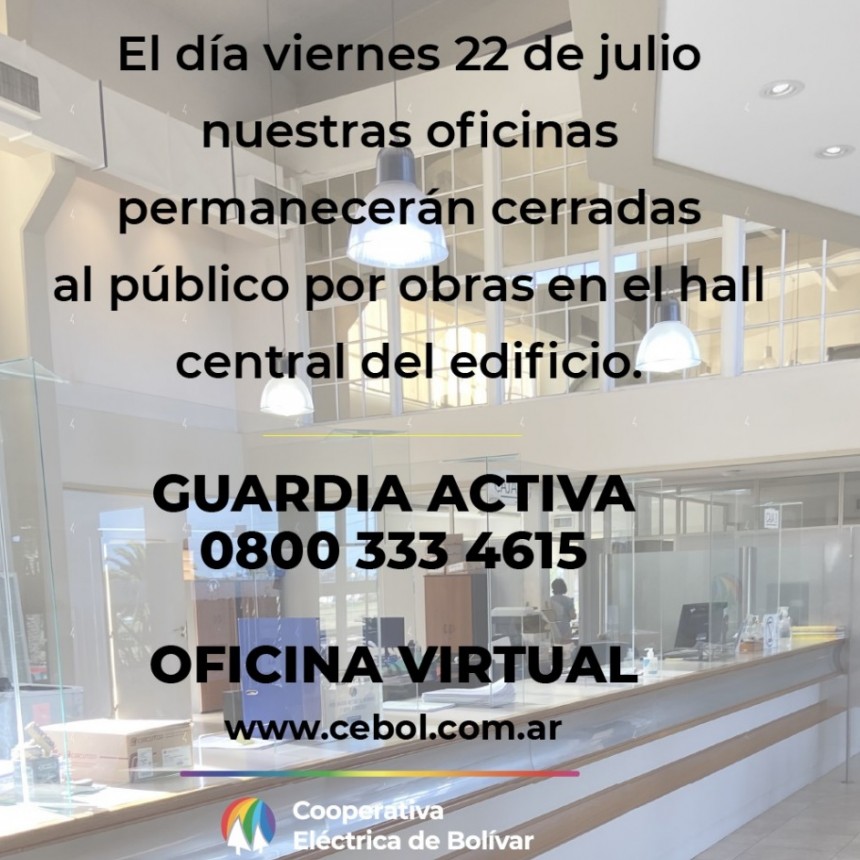 La Cooperativa Eléctrica informa que, este viernes no habrá atención al público