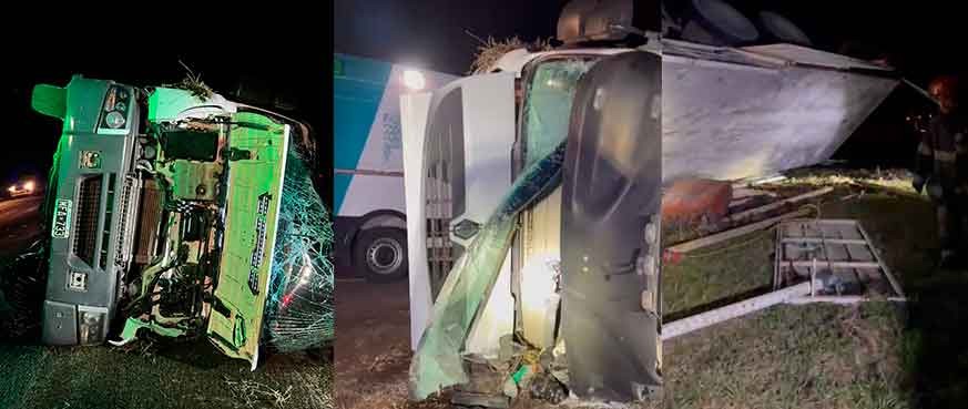 Ruta 226: Tras el vuelco del camión, el chofer fue trasladado al Capredoni por criterio preventivo