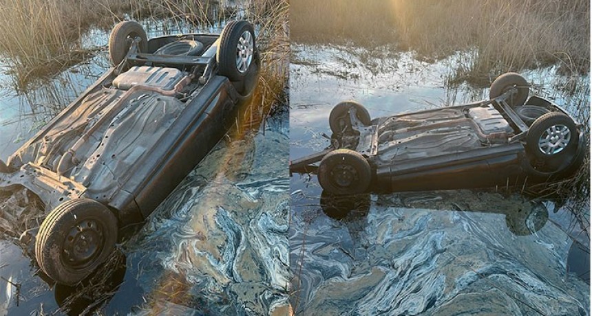 Fue hallado un veh&iacute;culo en un canal de drenaje paralelo a ruta 65, con una persona de sexo femenino fallecida