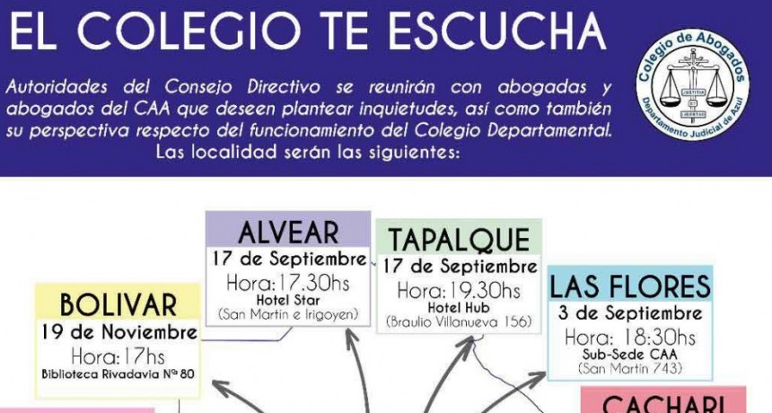 El colegio de abogados recorrer&aacute; todo el departamento judicial con el ciclo 'El Colegio te Escucha'