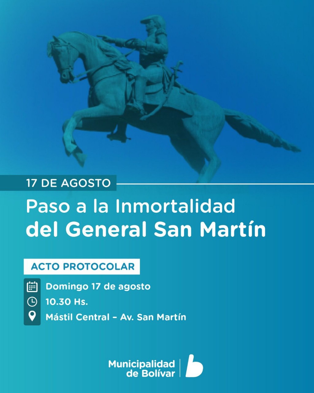Se realiza hoy domingo en Bolívar, el acto por el 175° aniversario del paso a la inmortalidad del General José de San Martín