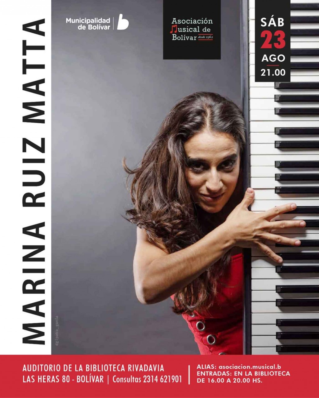 La Asociación Musical de Bolívar presenta a Marina Ruiz Matta, figura importante en la música de Argentina y Latinoamérica