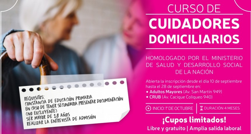 &Uacute;ltimos d&iacute;as para la inscripci&oacute;n al Curso de Cuidadores Domiciliarios