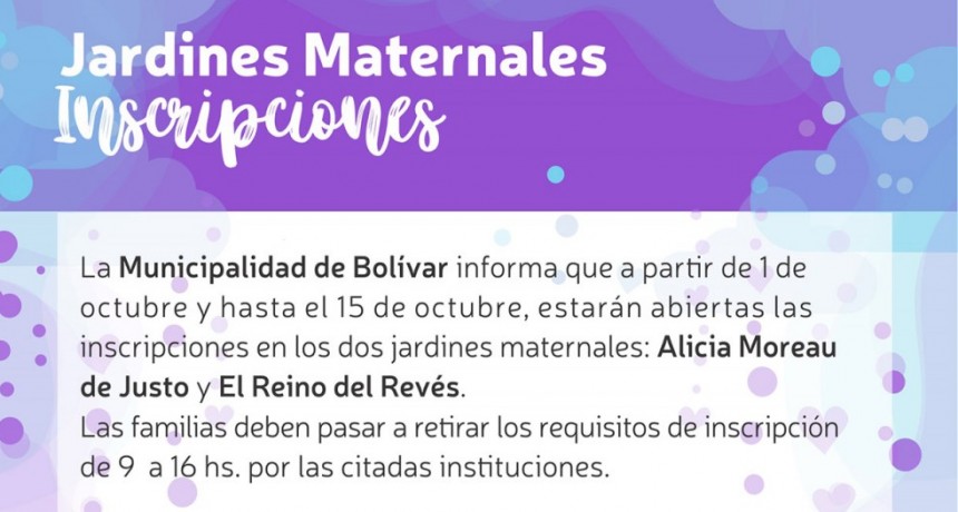 Est&aacute; abierta la inscripci&oacute;n para el ciclo lectivo 2019 del Jard&iacute;n Maternal Municipal