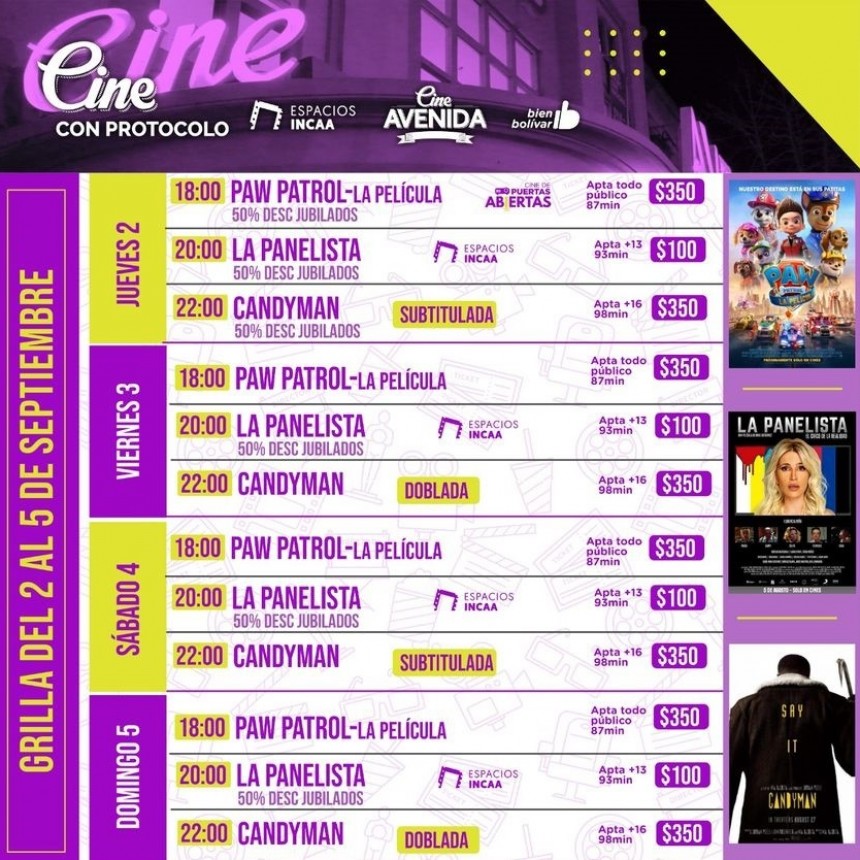 Conocé la grilla completa del Cine para este fin de semana
