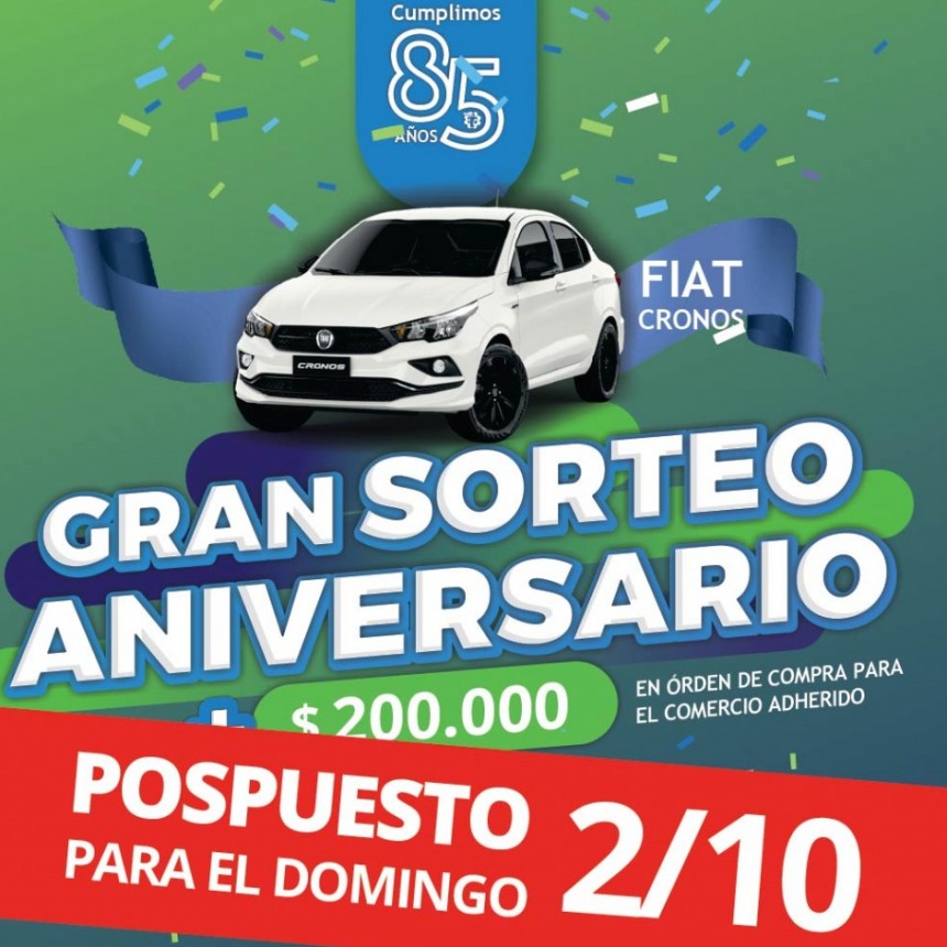 Reprogramaron el sorteo aniversario para el 2 de octubre