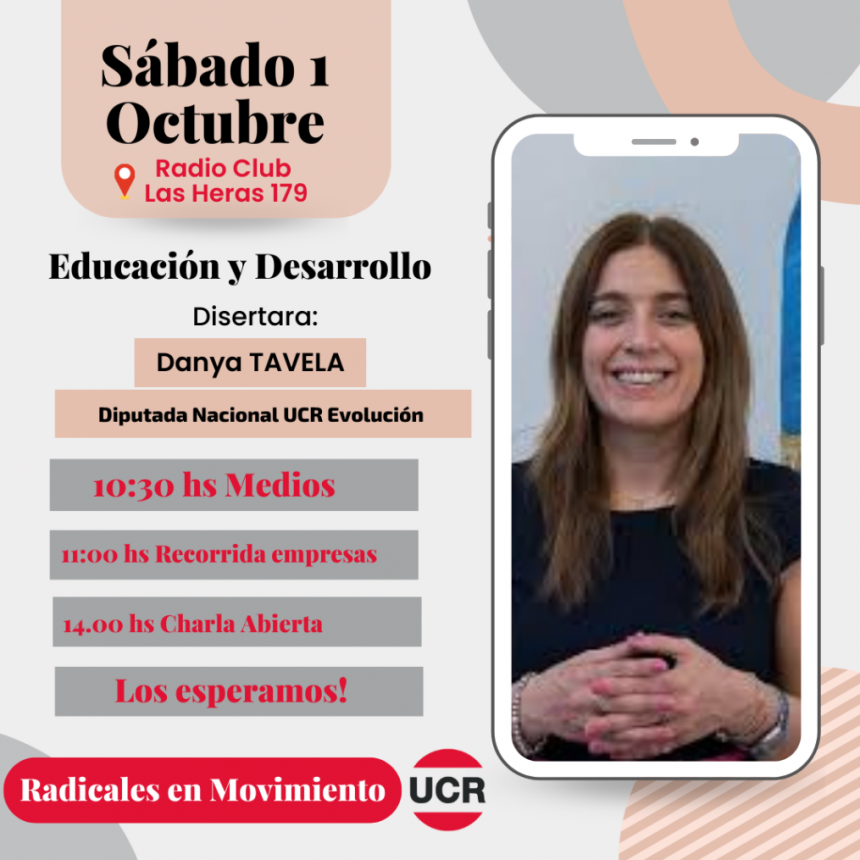 La Diputada Nacional Danya Tavela (Bloque UCR - Evolución Radical), visitará Bolívar este sábado