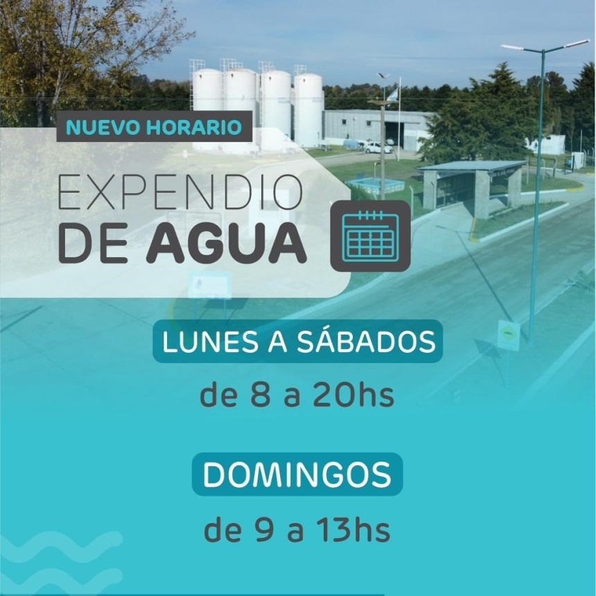 Rige un nuevo horario para el expendio de agua en la Planta Potabilizadora, desde septiembre 