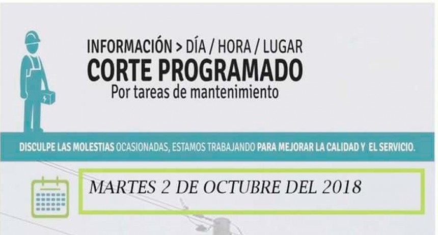 Corte de energ&iacute;a programado para la zona de la Planta Depuradora