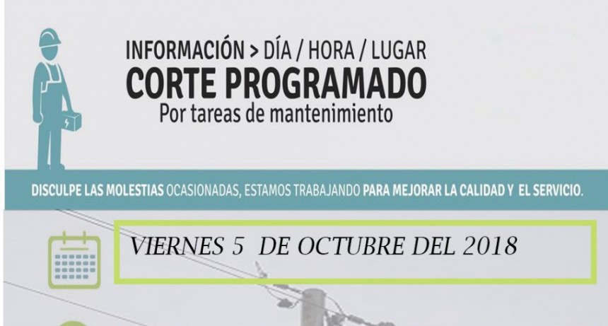 Corte de energ&iacute;a programado para la zona comprendida entre calle Matheu, Nicolas Ocampo, Chiclana y Av Pedro Vignau