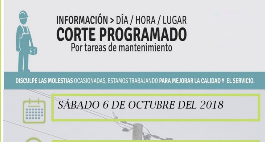 Corte de energ&iacute;a programada para el s&aacute;bado 6 en la Zona de Barrial Alto, Barrio Las Flores y Barrio Colombo