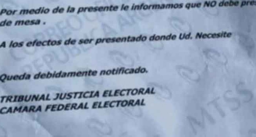 La C&aacute;mara Electoral advierte a autoridades de mesa sobre telegramas truchos para que no se presenten el domingo