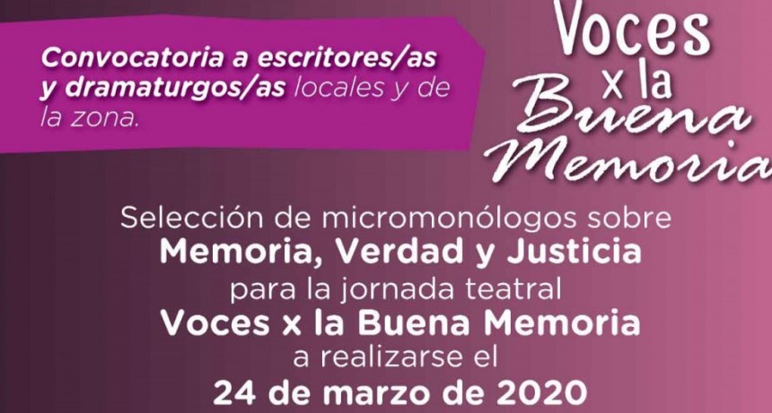 Se encuentra abierta la convocatoria para la jornada teatral Voces x la Buena Memoria