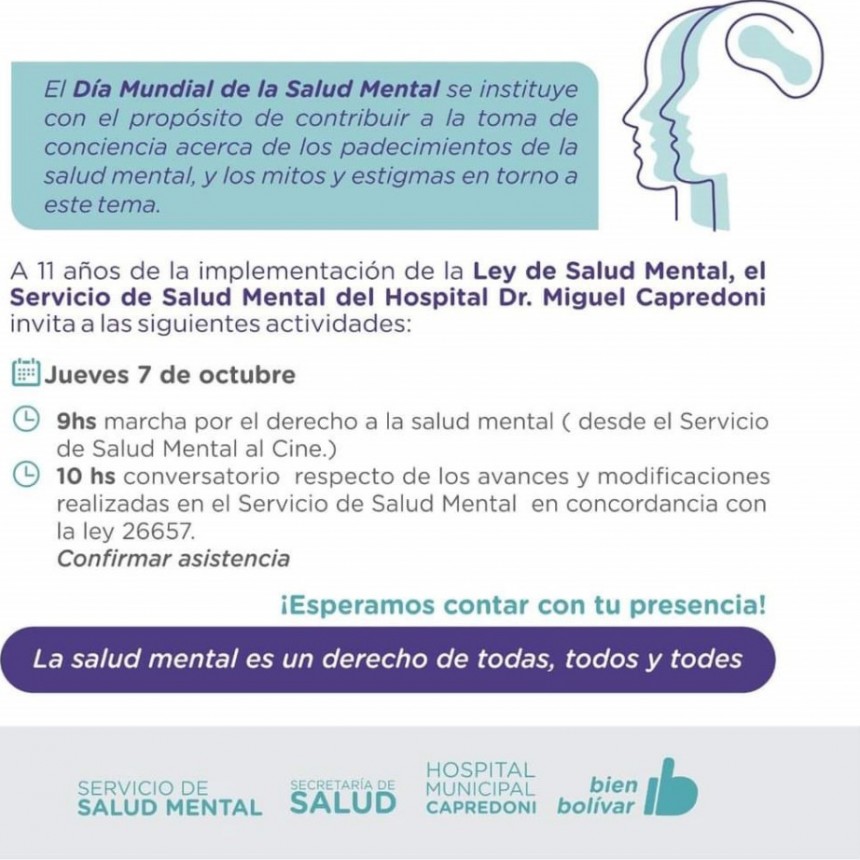 El Servicio de Salud Mental realizará diferentes actividades por el Día de la Salud Mental